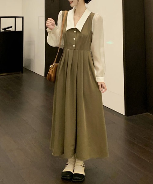 Amulet（アミュレット）の「襟付きドッキングワンピース（ワンピース・レディース・カーキ/ネイビー・M/L/XL）」の3枚目の写真