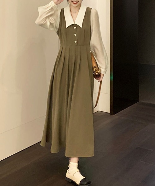 Amulet（アミュレット）の「襟付きドッキングワンピース（ワンピース・レディース・カーキ/ネイビー・M/L/XL）」の5枚目の写真