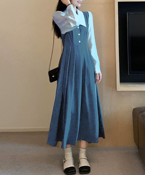 Amulet（アミュレット）の「襟付きドッキングワンピース（ワンピース・レディース・カーキ/ネイビー・M/L/XL）」の6枚目の写真