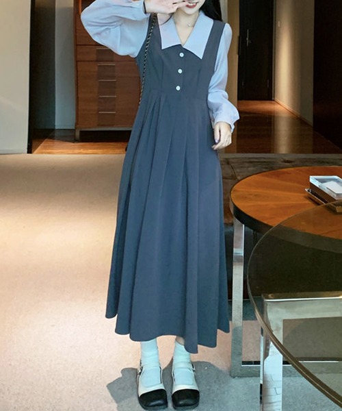 Amulet（アミュレット）の「襟付きドッキングワンピース（ワンピース・レディース・カーキ/ネイビー・M/L/XL）」の9枚目の写真