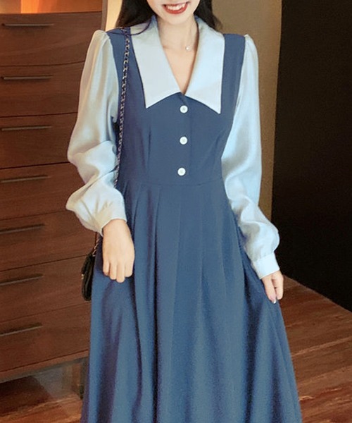 Amulet（アミュレット）の「襟付きドッキングワンピース（ワンピース・レディース・カーキ/ネイビー・M/L/XL）」の10枚目の写真