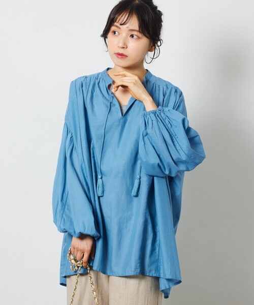 FREAK'S STORE（フリークスストア）の「【限定展開】 インド ボイル スキッパー ブラウス（シャツ/ブラウス・レディース・ブラック/オフホワイト/ブルー/ベージュ/グリーン/コーラルピンク・ﾌﾘ-）」の5枚目の写真