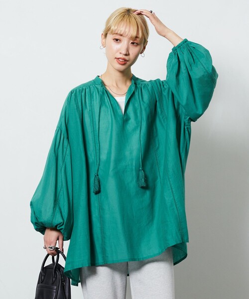FREAK'S STORE（フリークスストア）の「【限定展開】 インド ボイル スキッパー ブラウス（シャツ/ブラウス・レディース・ブラック/オフホワイト/ブルー/ベージュ/グリーン/コーラルピンク・ﾌﾘ-）」の4枚目の写真