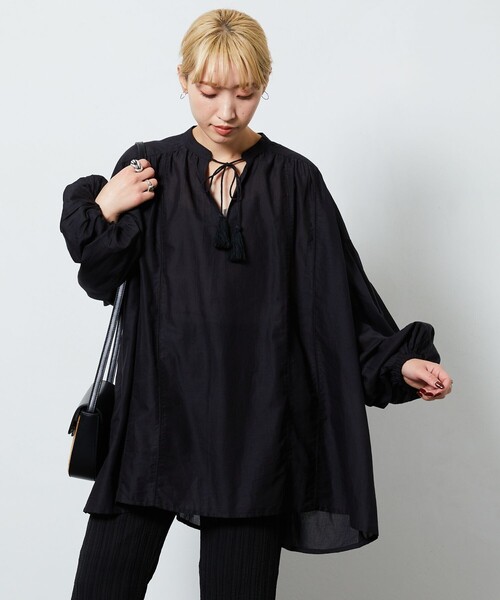 FREAK'S STORE（フリークスストア）の「【限定展開】 インド ボイル スキッパー ブラウス（シャツ/ブラウス・レディース・ブラック/オフホワイト/ブルー/ベージュ/グリーン/コーラルピンク・ﾌﾘ-）」の8枚目の写真