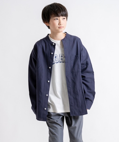 GLAZOS（グラソス）の「オックス・バンドカラー長袖シャツ（シャツ/ブラウス・キッズ・ホワイト/ネイビー/ライトブルー・160cm/170cm/150cm/140cm）」の3枚目の写真