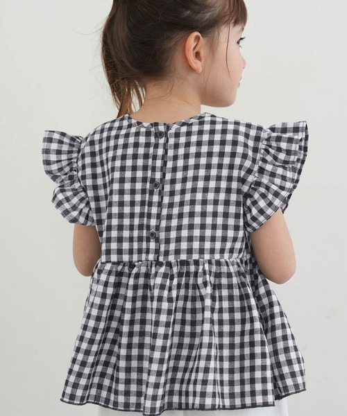 coca（coca）（コカ）の「キッズ ギンガムチェックスクエアネックブラウス（シャツ/ブラウス・キッズ・ブラック・100/110/120/130/140）」の4枚目の写真