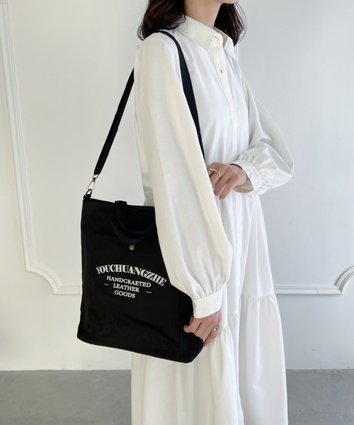 thank U more(サンキューモア)の「アウトポケット付き 万能 ロゴ ボックストートバッグ ショルダーバッグ マザーバッグ【大容量】(ショルダーバッグ・レディース・ブラック/ホワイト/ベージュ・FREE)」の19枚目の写真