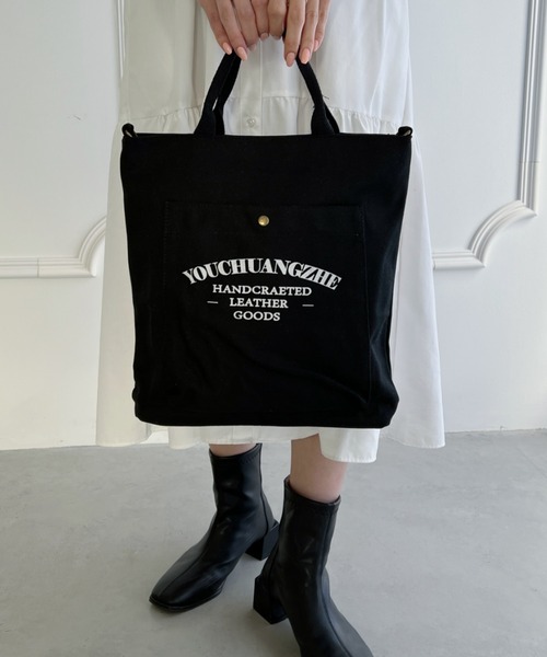 thank U more(サンキューモア)の「アウトポケット付き 万能 ロゴ ボックストートバッグ ショルダーバッグ マザーバッグ【大容量】(ショルダーバッグ・レディース・ブラック/ホワイト/ベージュ・FREE)」の13枚目の写真