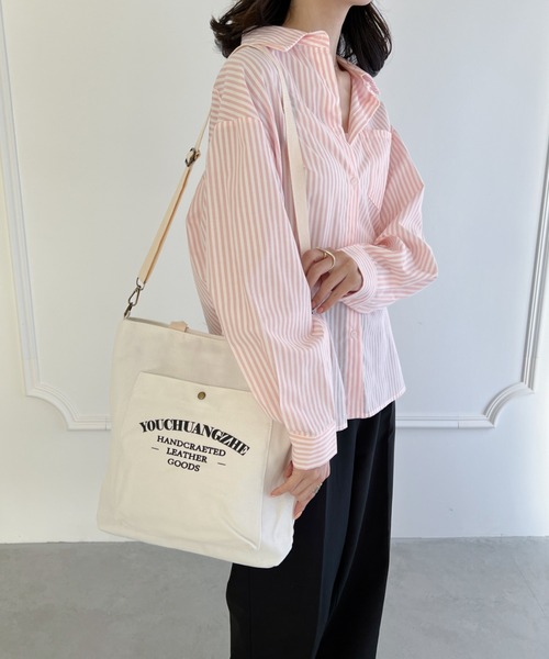 thank U more(サンキューモア)の「アウトポケット付き 万能 ロゴ ボックストートバッグ ショルダーバッグ マザーバッグ【大容量】(ショルダーバッグ・レディース・ブラック/ホワイト/ベージュ・FREE)」の11枚目の写真