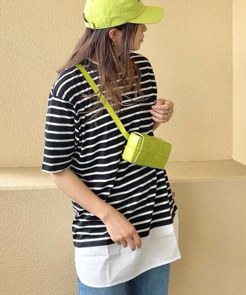 libelle more(リベル モア)の「《接触冷感》USAコットン重ね着風ボーダーTシャツ(Tシャツ/カットソー・レディース・ホワイト×ピンク/ブラック×ホワイト/ベージュ系その他/ホワイト×ネイビー・L/M)」の3枚目の写真