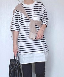 《接触冷感》USAコットン重ね着風ボーダーTシャツ