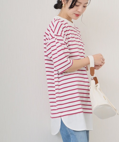 libelle more(リベル モア)の「《接触冷感》USAコットン重ね着風ボーダーTシャツ(Tシャツ/カットソー・レディース・ホワイト×ピンク/ブラック×ホワイト/ベージュ系その他/ホワイト×ネイビー・L/M)」の12枚目の写真