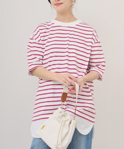 libelle more(リベル モア)の「《接触冷感》USAコットン重ね着風ボーダーTシャツ(Tシャツ/カットソー・レディース・ホワイト×ピンク/ブラック×ホワイト/ベージュ系その他/ホワイト×ネイビー・L/M)」の13枚目の写真