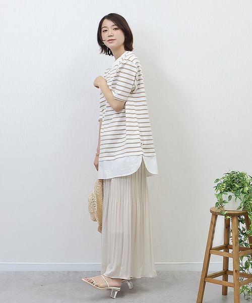 libelle more(リベル モア)の「《接触冷感》USAコットン重ね着風ボーダーTシャツ(Tシャツ/カットソー・レディース・ホワイト×ピンク/ブラック×ホワイト/ベージュ系その他/ホワイト×ネイビー・L/M)」の22枚目の写真