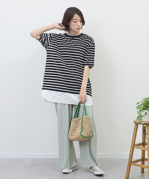 libelle more(リベル モア)の「《接触冷感》USAコットン重ね着風ボーダーTシャツ(Tシャツ/カットソー・レディース・ホワイト×ピンク/ブラック×ホワイト/ベージュ系その他/ホワイト×ネイビー・L/M)」の14枚目の写真