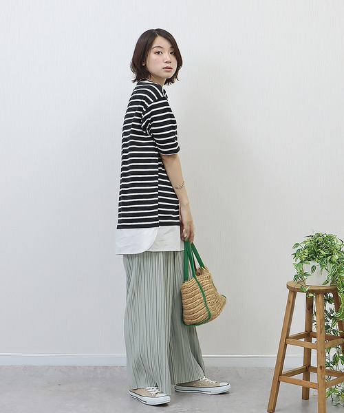 libelle more(リベル モア)の「《接触冷感》USAコットン重ね着風ボーダーTシャツ(Tシャツ/カットソー・レディース・ホワイト×ピンク/ブラック×ホワイト/ベージュ系その他/ホワイト×ネイビー・L/M)」の15枚目の写真