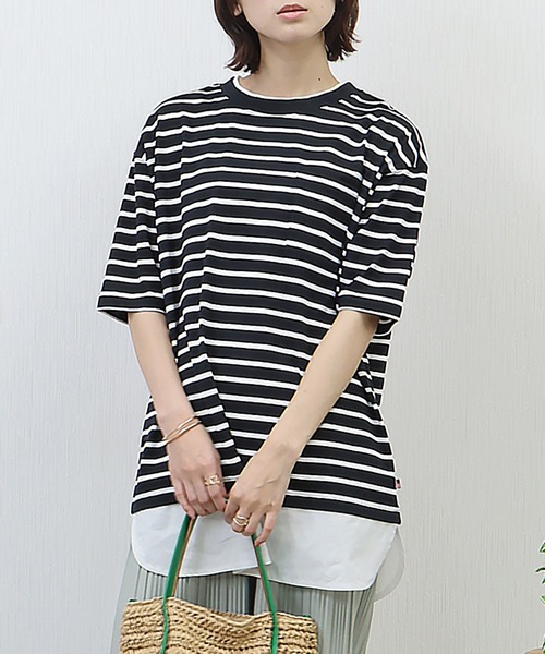 libelle more(リベル モア)の「《接触冷感》USAコットン重ね着風ボーダーTシャツ(Tシャツ/カットソー・レディース・ホワイト×ピンク/ブラック×ホワイト/ベージュ系その他/ホワイト×ネイビー・L/M)」の17枚目の写真