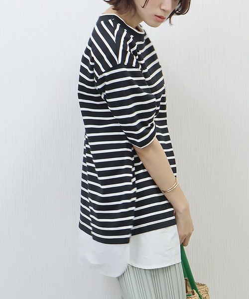 libelle more(リベル モア)の「《接触冷感》USAコットン重ね着風ボーダーTシャツ(Tシャツ/カットソー・レディース・ホワイト×ピンク/ブラック×ホワイト/ベージュ系その他/ホワイト×ネイビー・L/M)」の20枚目の写真