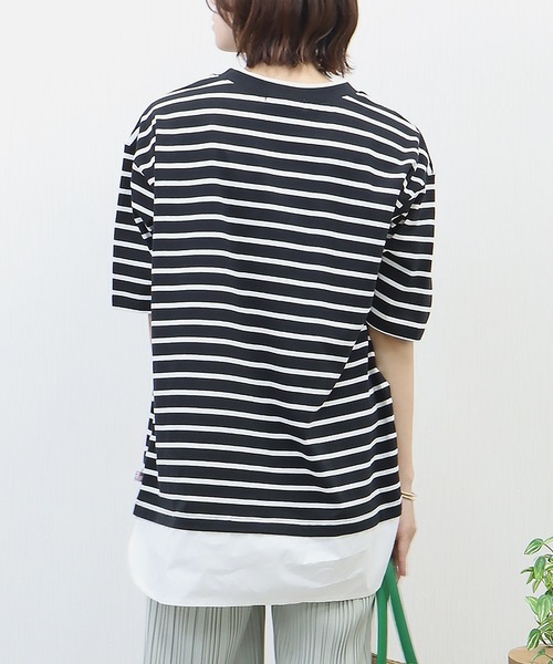 libelle more(リベル モア)の「《接触冷感》USAコットン重ね着風ボーダーTシャツ(Tシャツ/カットソー・レディース・ホワイト×ピンク/ブラック×ホワイト/ベージュ系その他/ホワイト×ネイビー・L/M)」の19枚目の写真