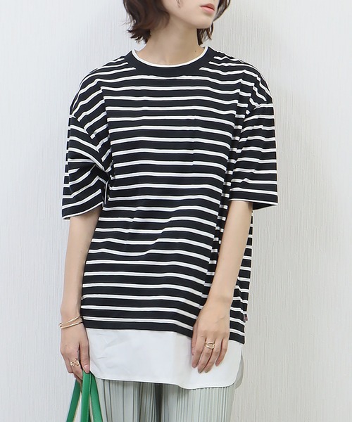 libelle more(リベル モア)の「《接触冷感》USAコットン重ね着風ボーダーTシャツ(Tシャツ/カットソー・レディース・ホワイト×ピンク/ブラック×ホワイト/ベージュ系その他/ホワイト×ネイビー・L/M)」の21枚目の写真