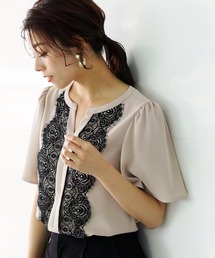 WHITE JOOLA | 【手洗いできる&防シワ加工】WEB限定!配色レースデザイン・フレアースリーブソフトデシンブラウス(シャツ/ブラウス)