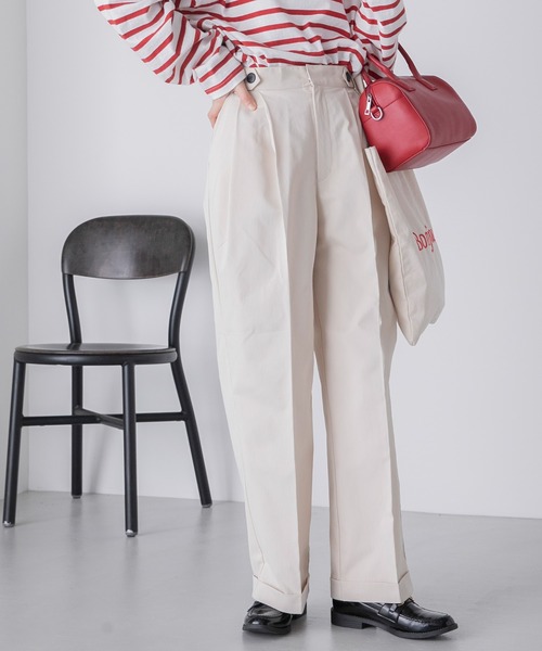 BONLECILL（ボンルシール）の「ハイウエスト 2タック ロールアップグルカパンツ（チノパンツ・レディース・オリーブ/ベージュ/ブラック/アイボリー・M/S/L）」の9枚目の写真