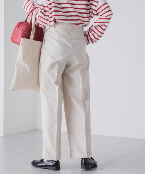 BONLECILL（ボンルシール）の「ハイウエスト 2タック ロールアップグルカパンツ（チノパンツ・レディース・オリーブ/ベージュ/ブラック/アイボリー・M/S/L）」の5枚目の写真