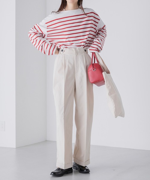 BONLECILL（ボンルシール）の「ハイウエスト 2タック ロールアップグルカパンツ（チノパンツ・レディース・オリーブ/ベージュ/ブラック/アイボリー・M/S/L）」の6枚目の写真