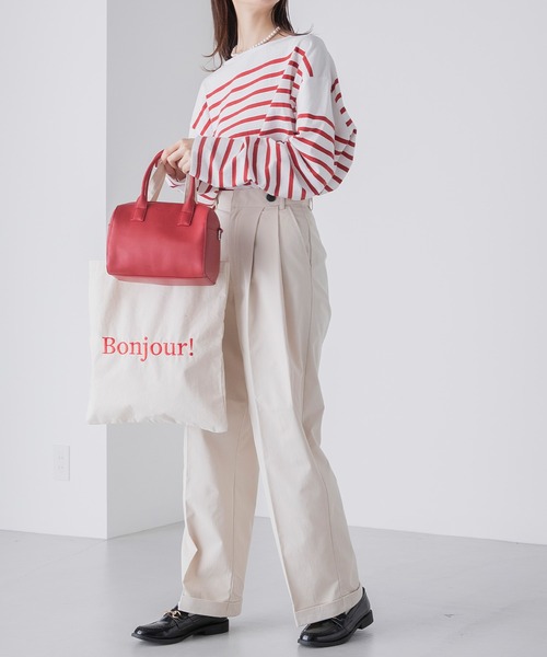 BONLECILL（ボンルシール）の「ハイウエスト 2タック ロールアップグルカパンツ（チノパンツ・レディース・オリーブ/ベージュ/ブラック/アイボリー・M/S/L）」の7枚目の写真