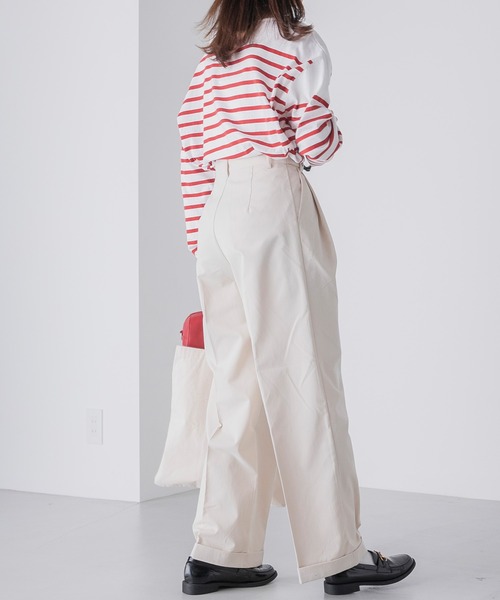 BONLECILL（ボンルシール）の「ハイウエスト 2タック ロールアップグルカパンツ（チノパンツ・レディース・オリーブ/ベージュ/ブラック/アイボリー・M/S/L）」の8枚目の写真