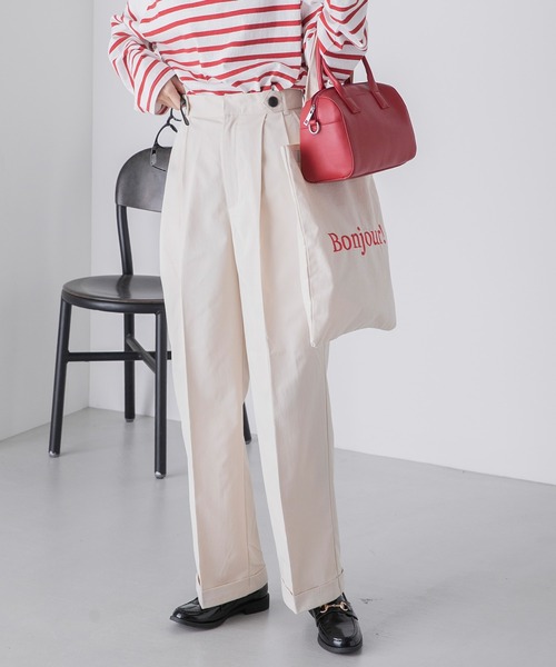 BONLECILL（ボンルシール）の「ハイウエスト 2タック ロールアップグルカパンツ（チノパンツ・レディース・オリーブ/ベージュ/ブラック/アイボリー・M/S/L）」の10枚目の写真