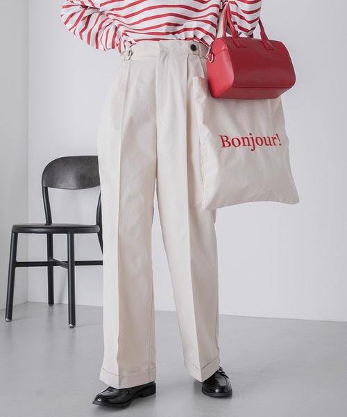 BONLECILL（ボンルシール）の「ハイウエスト 2タック ロールアップグルカパンツ（チノパンツ・レディース・オリーブ/ベージュ/ブラック/アイボリー・M/S/L）」の11枚目の写真