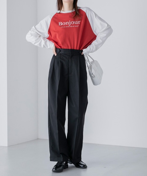 BONLECILL（ボンルシール）の「ハイウエスト 2タック ロールアップグルカパンツ（チノパンツ・レディース・オリーブ/ベージュ/ブラック/アイボリー・M/S/L）」の18枚目の写真