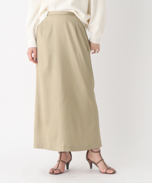 OPAQUE.CLIP（オペークドットクリップ）の「◆シルキーレザーライク サテンスカート【洗濯機洗い可】（スカート・レディース・グレー系その他/サンドベージュ・36/38/40）」の6枚目の写真