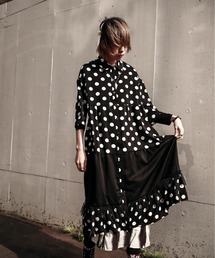 DOT配色ティアードシャツワンピース