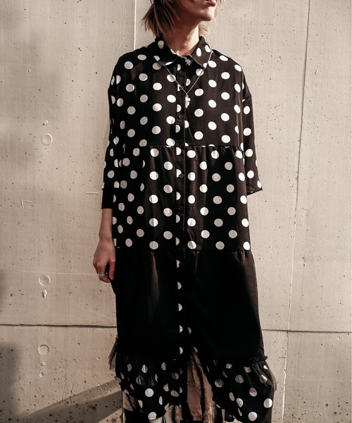rovtski(ロフトスキー)の「DOT配色ティアードシャツワンピース(シャツワンピース・レディース・ブラック・FREE)」の13枚目の写真