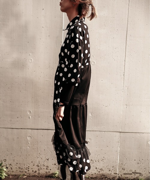 rovtski(ロフトスキー)の「DOT配色ティアードシャツワンピース(シャツワンピース・レディース・ブラック・FREE)」の14枚目の写真