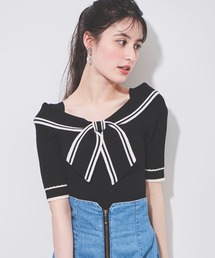 スカーフリボン付きポロニット