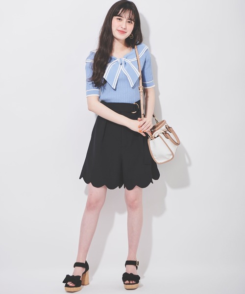 31 Sons de mode（トランテアン　ソン　ドゥ　モード）の「スカーフリボン付きポロニット（ニット/セーター・レディース・ブルー/オフホワイト/ブラック・36）」の12枚目の写真