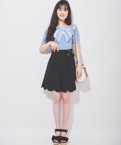 31 Sons de mode（トランテアン　ソン　ドゥ　モード）の「スカーフリボン付きポロニット（ニット/セーター・レディース・ブルー/オフホワイト/ブラック・36）」の13枚目の写真