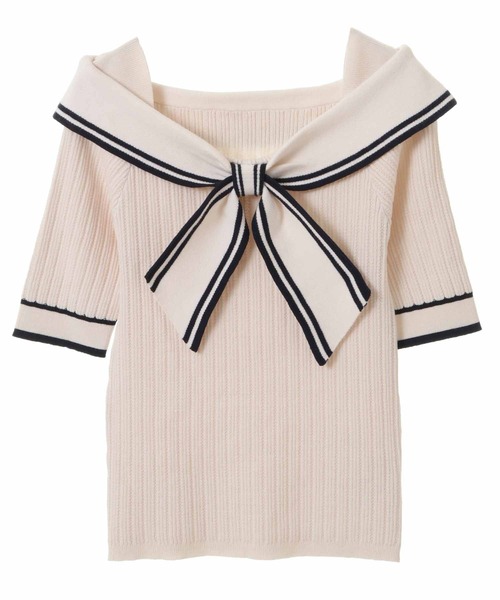 31 Sons de mode（トランテアン　ソン　ドゥ　モード）の「スカーフリボン付きポロニット（ニット/セーター・レディース・ブルー/オフホワイト/ブラック・36）」の16枚目の写真