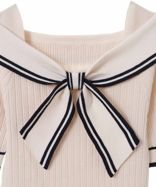 31 Sons de mode（トランテアン　ソン　ドゥ　モード）の「スカーフリボン付きポロニット（ニット/セーター・レディース・ブルー/オフホワイト/ブラック・36）」の17枚目の写真