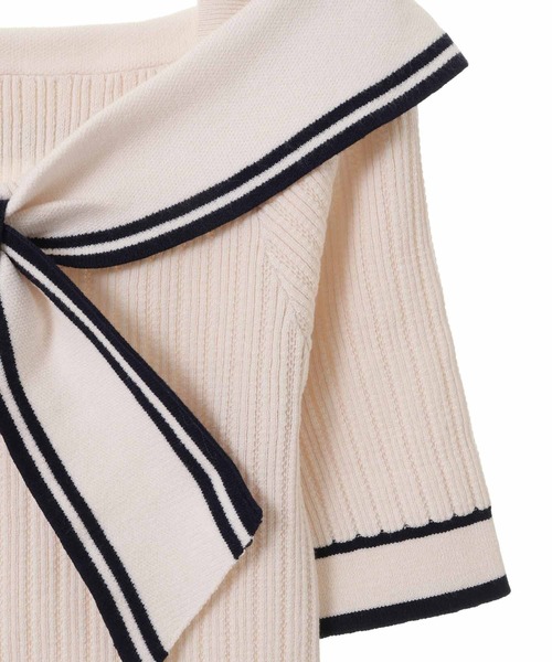 31 Sons de mode（トランテアン　ソン　ドゥ　モード）の「スカーフリボン付きポロニット（ニット/セーター・レディース・ブルー/オフホワイト/ブラック・36）」の18枚目の写真