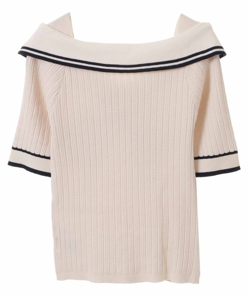 31 Sons de mode（トランテアン　ソン　ドゥ　モード）の「スカーフリボン付きポロニット（ニット/セーター・レディース・ブルー/オフホワイト/ブラック・36）」の20枚目の写真