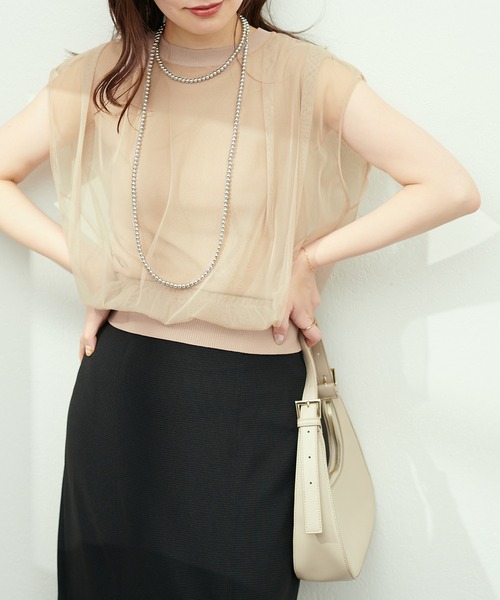 natural couture（ナチュラルクチュール）の「チュール×ニットレイヤードプルオーバー（タンクトップ・レディース・ライトグレー/ブラック/ベージュ/オフホワイト/ミント・FREE）」の5枚目の写真