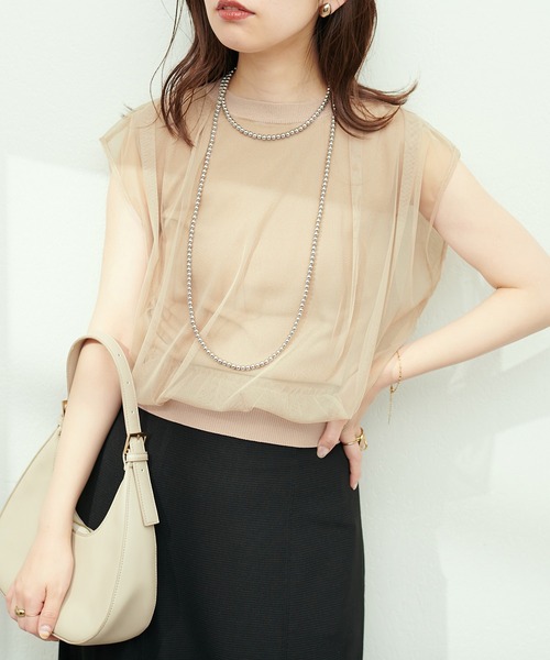 natural couture（ナチュラルクチュール）の「チュール×ニットレイヤードプルオーバー（タンクトップ・レディース・ライトグレー/ブラック/ベージュ/オフホワイト/ミント・FREE）」の21枚目の写真