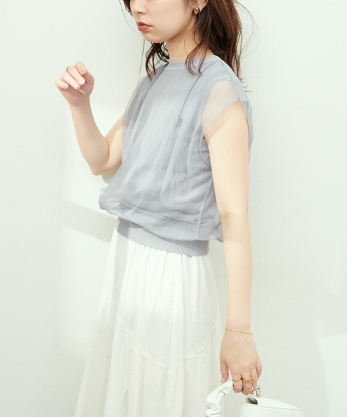 natural couture（ナチュラルクチュール）の「チュール×ニットレイヤードプルオーバー（タンクトップ・レディース・ライトグレー/ブラック/ベージュ/オフホワイト/ミント・FREE）」の16枚目の写真