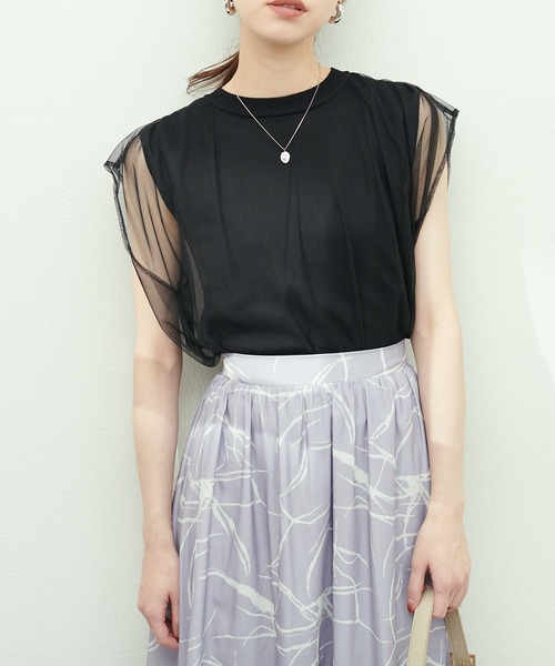 natural couture（ナチュラルクチュール）の「チュール×ニットレイヤードプルオーバー（タンクトップ・レディース・ライトグレー/ブラック/ベージュ/オフホワイト/ミント・FREE）」の12枚目の写真