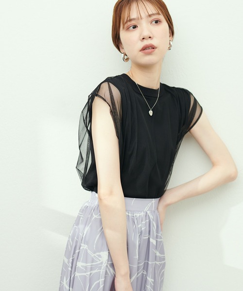 natural couture（ナチュラルクチュール）の「チュール×ニットレイヤードプルオーバー（タンクトップ・レディース・ライトグレー/ブラック/ベージュ/オフホワイト/ミント・FREE）」の11枚目の写真