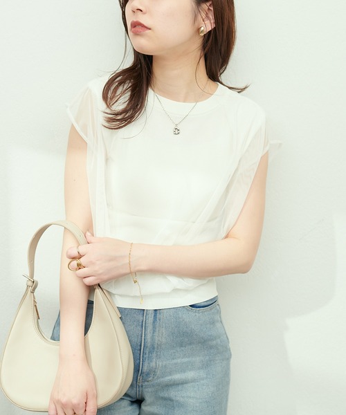 natural couture（ナチュラルクチュール）の「チュール×ニットレイヤードプルオーバー（タンクトップ・レディース・ライトグレー/ブラック/ベージュ/オフホワイト/ミント・FREE）」の8枚目の写真